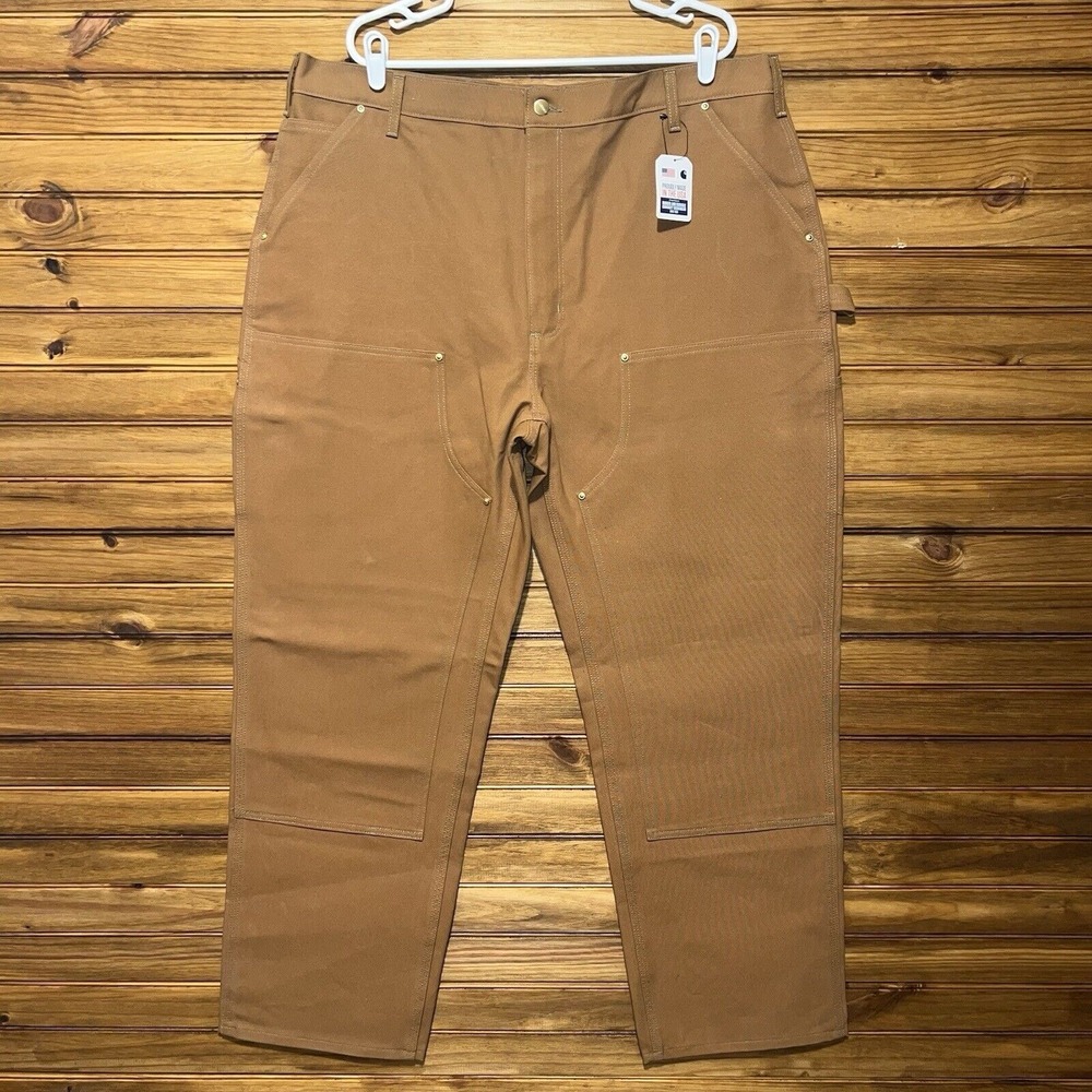 Carhartt Brown Loose Fit Duck Double Knee Duck Canvas Work Pants Size 42x32 NEW